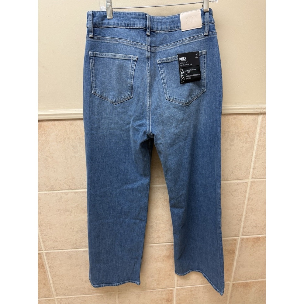PAIGE Anessa Wide Leg Jeans Sz 32 Paley Wash Patch Pocket High Rise NWT Denim - Picture 5 of 16